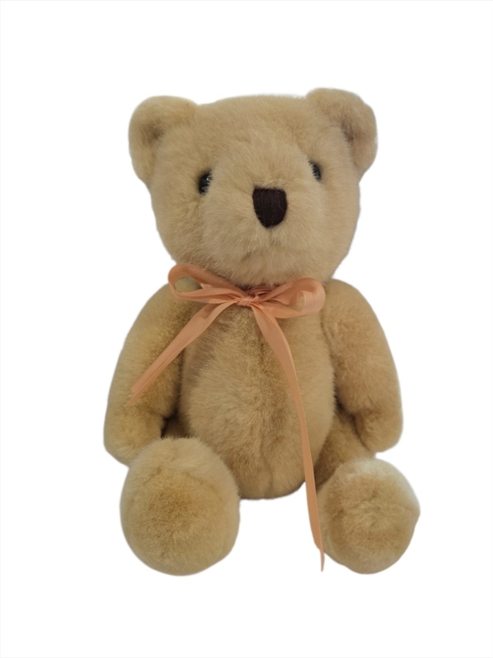 Vantage Claire Burque Jointed Plush Tan Teddy Bear with Peach Bow 14" T
